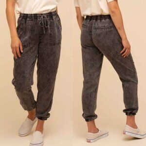 Thread And Supply Serena Jogger Pants Medium Gray Acid Wash Drawstring Lounge